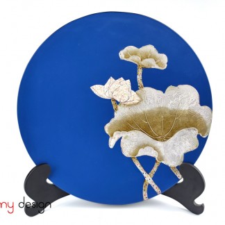 Blue round lacquer dish attached with eggshell lotus included with stand 30 cm